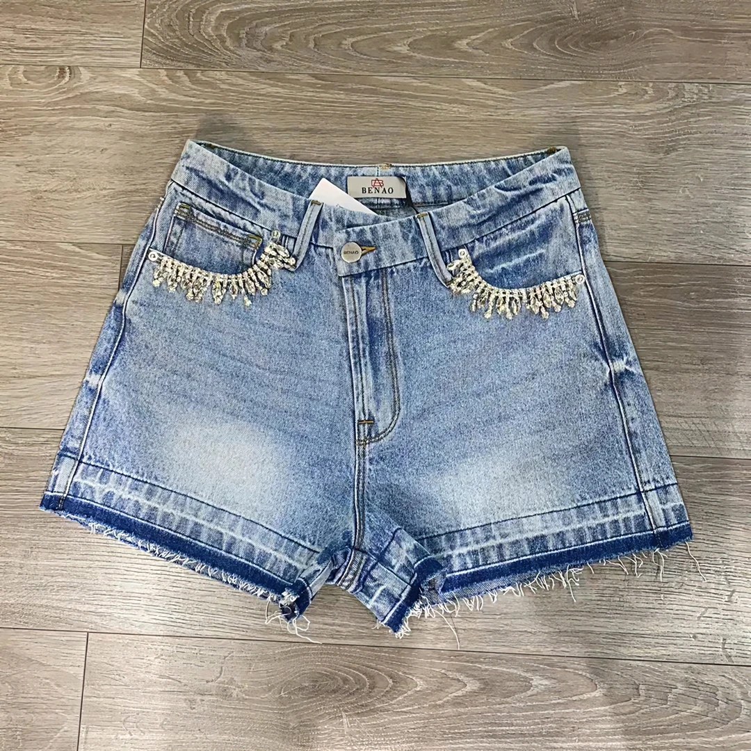 【FELOCCA】口袋水晶缀饰牛仔短裤     CC1389