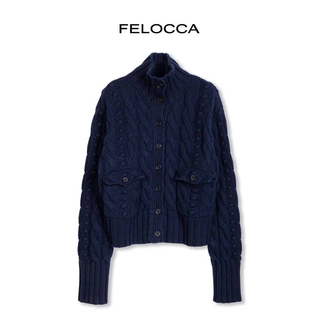 【FELOCCA】复古精致加厚绞花立领毛衣开衫外套  CC2432