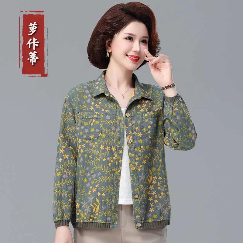 中老年女装春装新款七分袖衬衫今年流行漂亮薄贵妇人品牌国风外套
