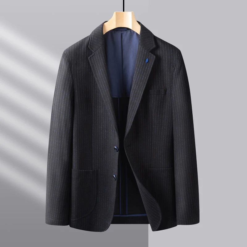 男士秋冬季竖条纹质感西服上衣商务休闲外套