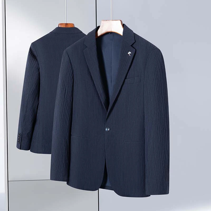 春夏季薄款西服莱赛尔弹力免烫小西装男士中青年潮流休闲外套上衣