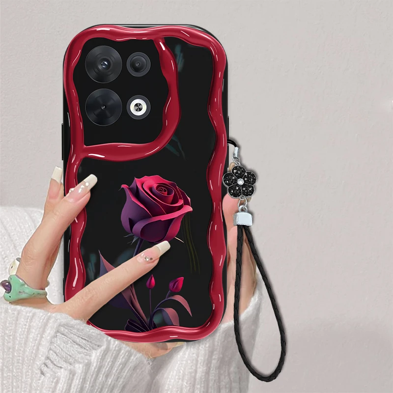 适用于OPPO Reno8Pro+暗红玫瑰手机壳奶油全包硅胶软壳女款防摔