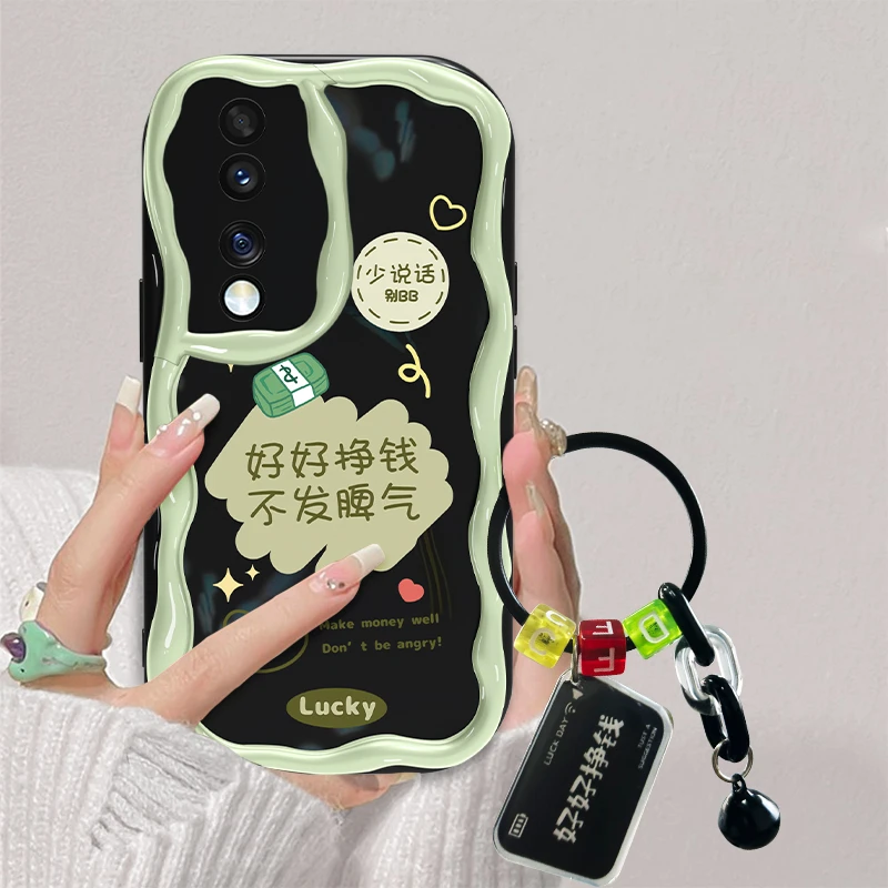 适用于华为荣耀70Pro好好挣钱全包防摔手机壳奶油硅胶软壳女款