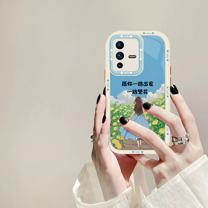 适用于vivo S12一路繁花简约手机壳女款高颜值奶油全包硅胶防摔壳