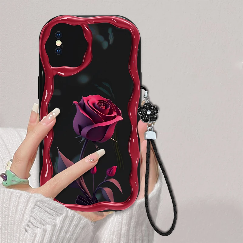 适用于苹果XSMAX暗红玫瑰手机壳奶油全包硅胶网红女款防摔软壳