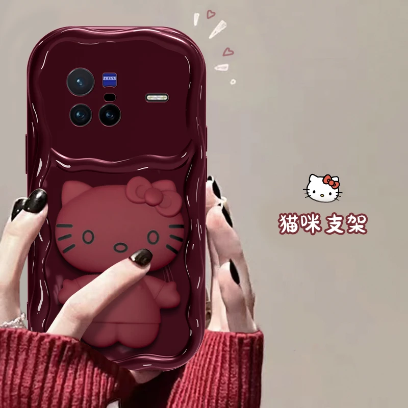 适用于vivo X80猫猫支架网红手机壳爆款奶油全包硅胶简约防摔女款