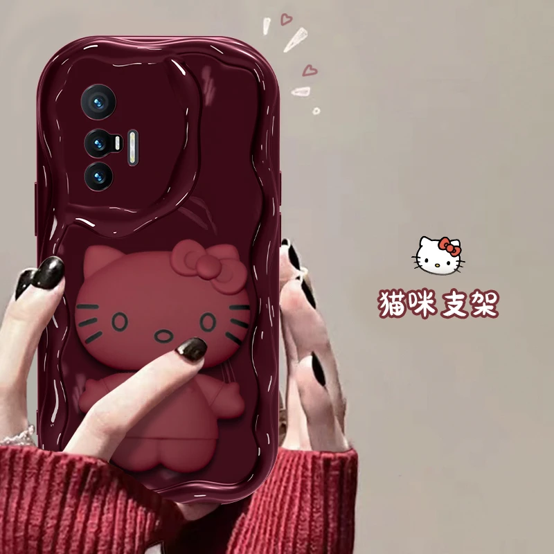 适用于vivo X70猫猫支架网红手机壳爆款奶油全包硅胶小众防摔女款