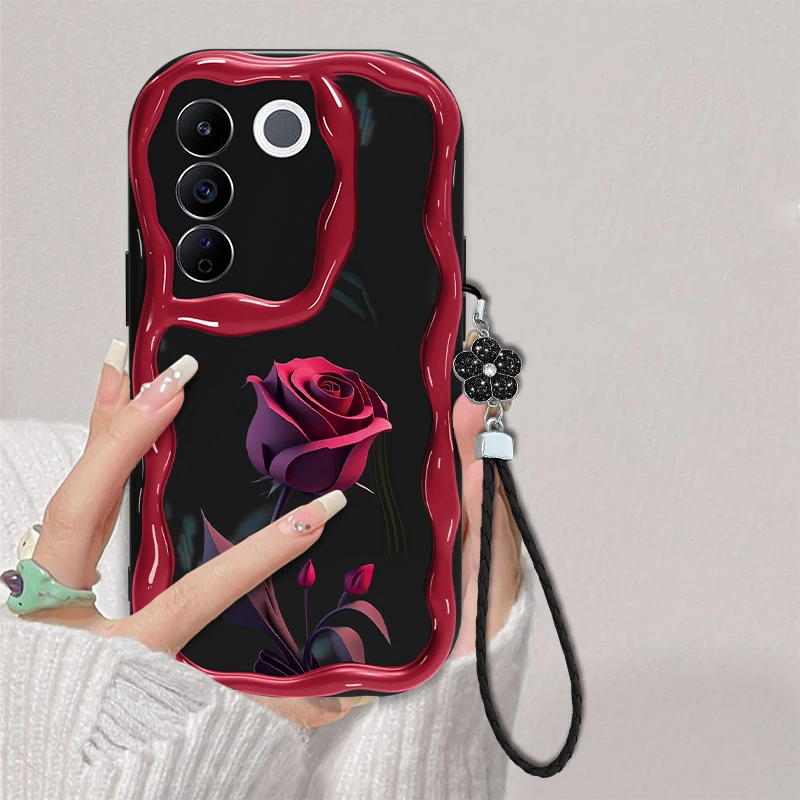 适用于vivo S16暗红玫瑰网红手机壳奶油简约全包硅胶软壳女款防摔