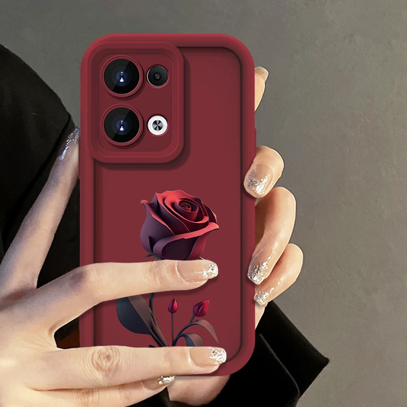 适用于OPPO Reno9暗红玫瑰手机壳Reno9Pro/9Pro+全包硅胶防摔女款