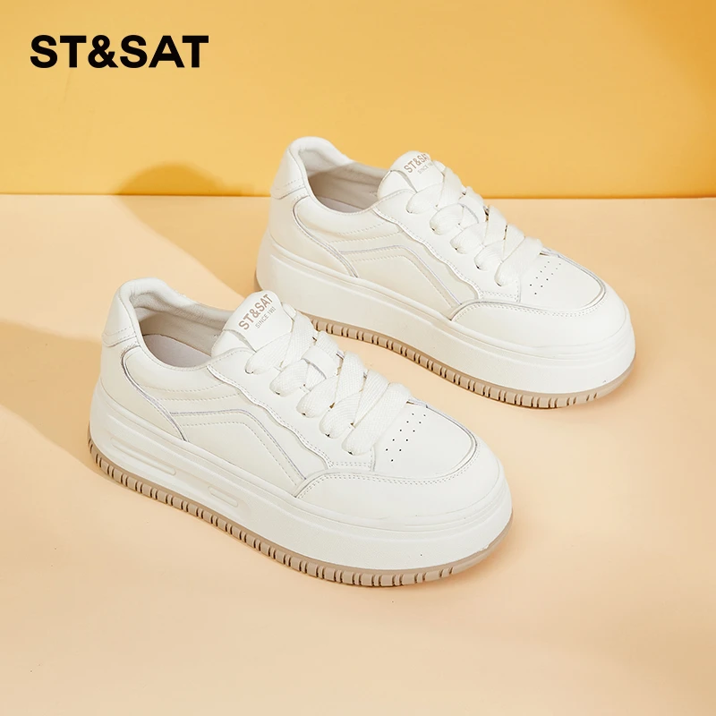 星期六真皮小白鞋女秋季2025年新款爆款运动休闲厚底板鞋百搭单鞋