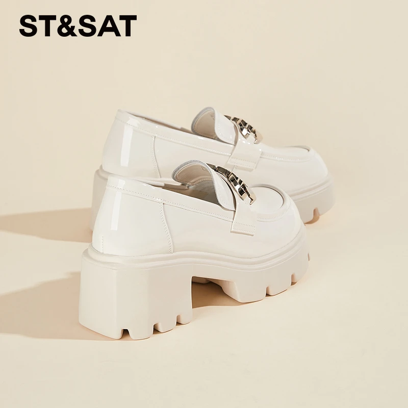 星期六白色配裙子乐福鞋女小个子2025新款秋季厚底小皮鞋松糕单鞋