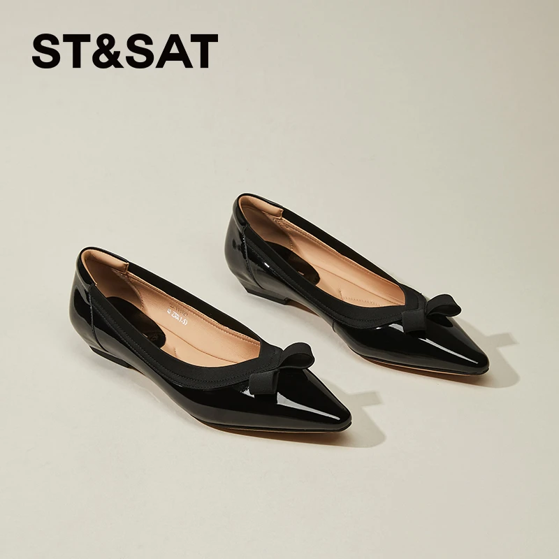 星期六尖头低跟浅口单鞋女真皮舒适不累脚女鞋小香风通勤小皮鞋女