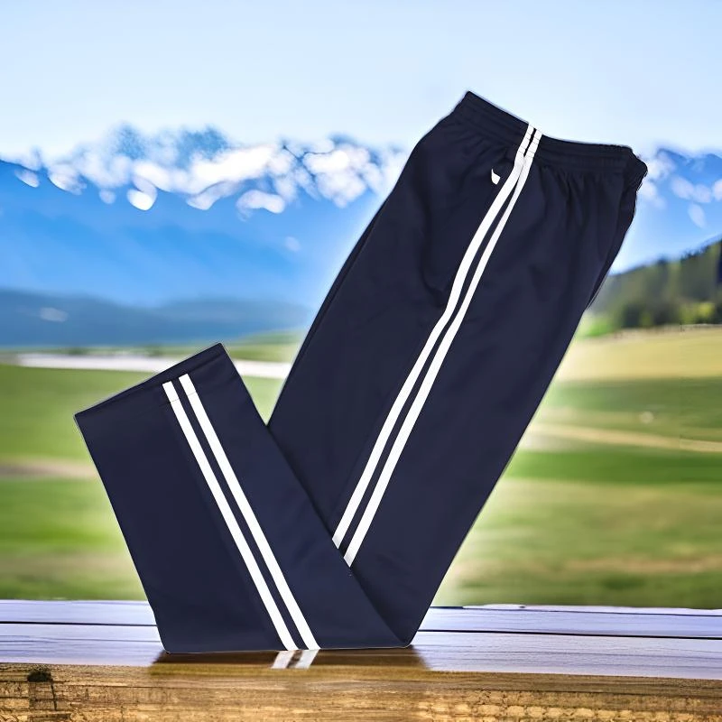 衡水泰华中学两条白杠条纹深蓝色校服裤子宽松春秋休闲透气秋季