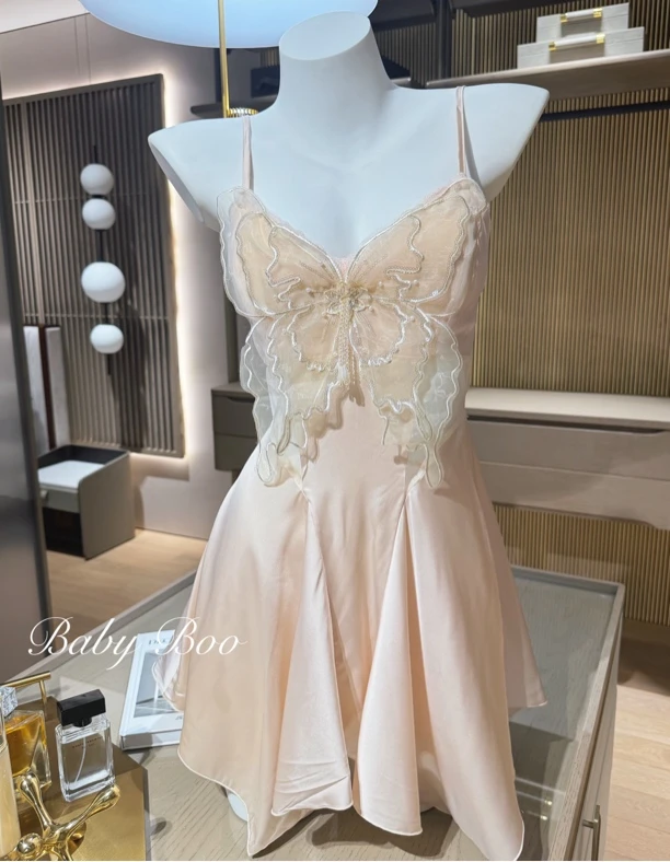 BabyBoo|新款纯欲杏粉蝴蝶仙女吊带睡裙性感气质