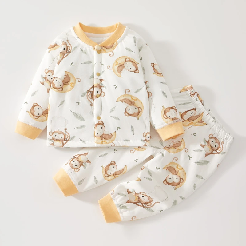 幼儿秋冬睡衣男宝女宝春秋40G薄棉秋衣裤纯棉圆领分体套装A类内衣