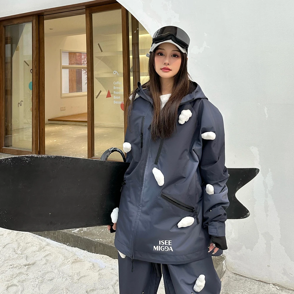 ISEEMIGGA【灰色立体发光】滑雪服套装防水防风3L冲锋衣户外保暖
