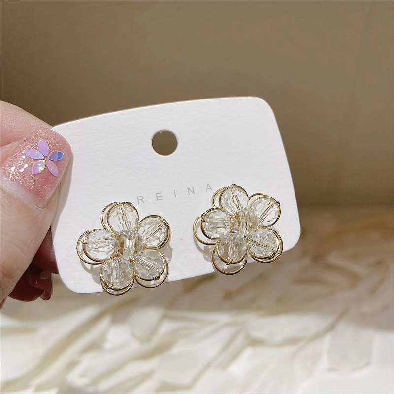 铜合金耳饰 悠美-韩国东大门立体双层清新花朵耳钉时尚耳饰82#