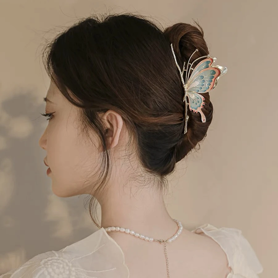 悠美中国风蝴蝶抓夹女夏季后脑勺大号鲨鱼夹国潮古风发饰