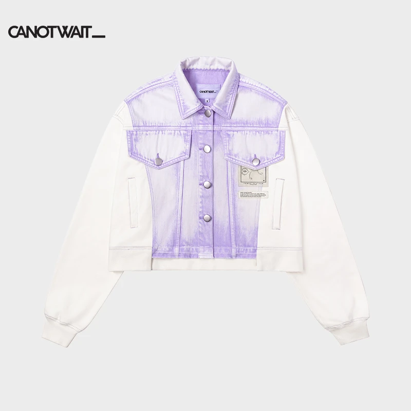 陈伟霆主理CANOTWAIT 艺术家联名款拼接牛仔短夹克潮流休闲时尚