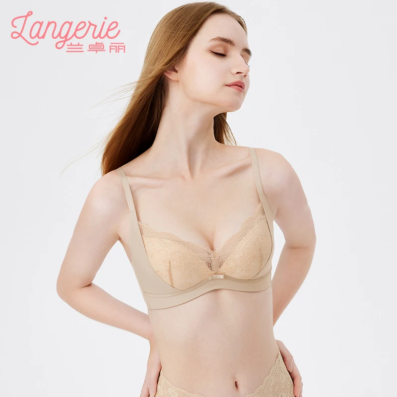 兰卓丽商场同款内衣女小胸聚拢蕾丝内衣无钢圈收副乳防下垂文胸女