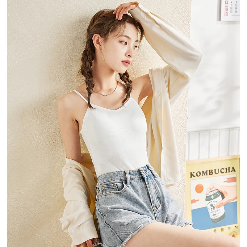 DB555 唐狮吊带背心女夏季内搭美背外穿打底带胸垫设计感