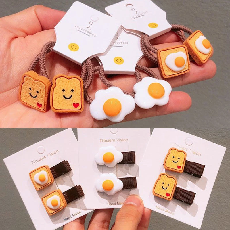 春款鸡蛋吐司宝宝发夹儿童头饰高强拉皮筋幼儿皮筋扎头绳女童发饰