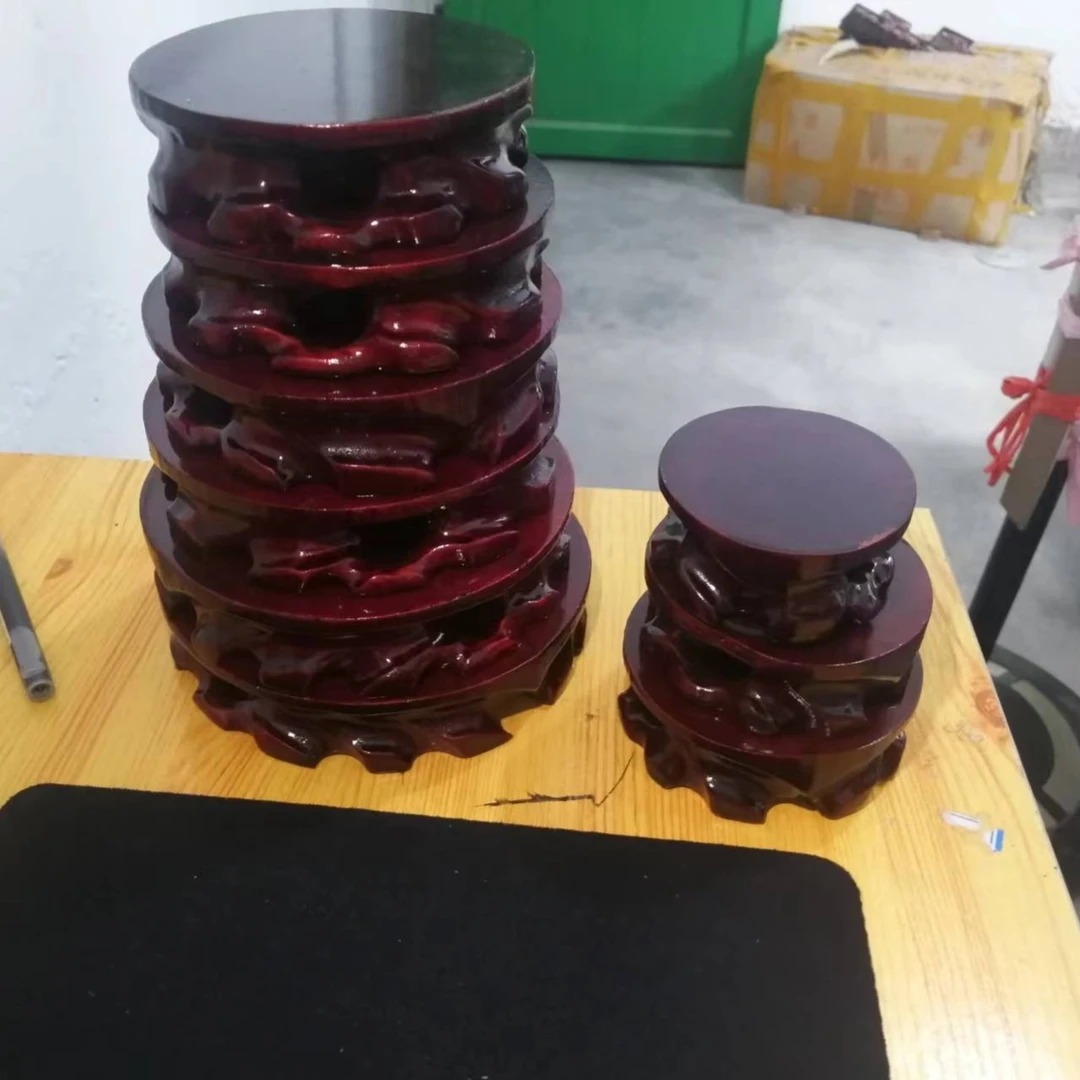 圆实木质根雕奇石头茶壶花瓶底座摆件木托可挖槽黄河石盆景栽托架