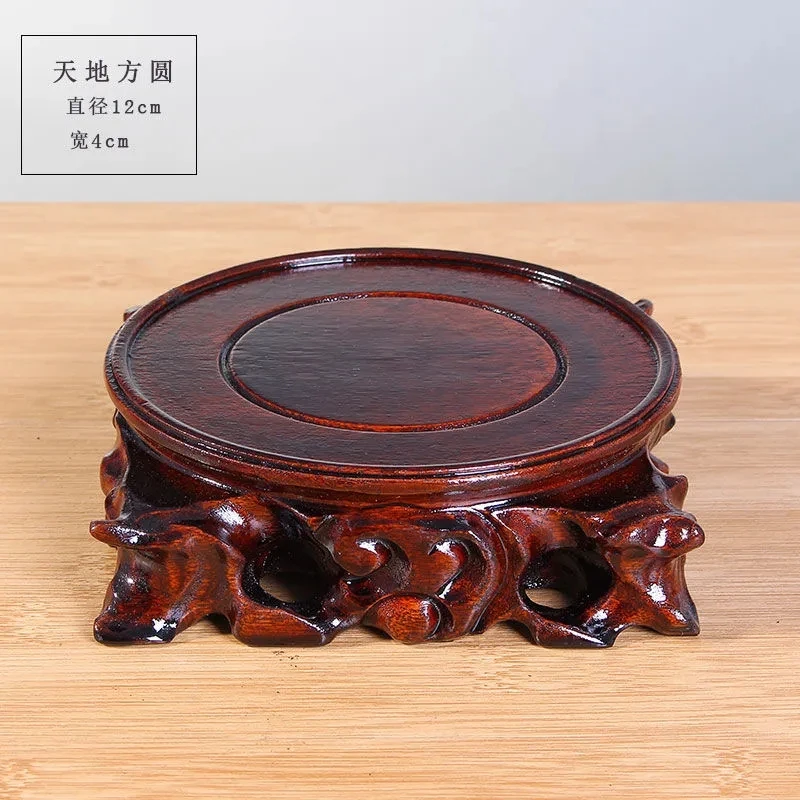 天圆地方根雕底座马拉斯木奇石摆件工艺品底托架茶叶罐多肉托盘