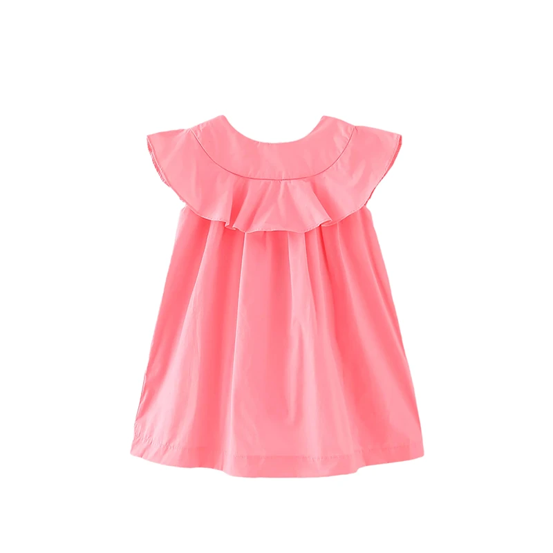 J家 女童亮粉色大花边后背方领连衣裙甜美精致儿童洋气时尚a字