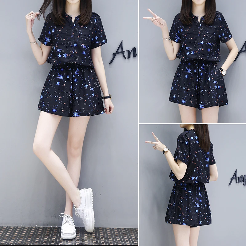 碎花雪纺印花工体装连体女夏2025小个子时尚气质显瘦连体短裤