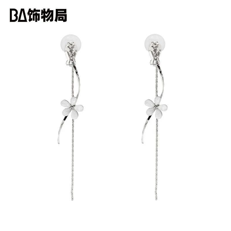 BA 铜合金合成锆石耳饰 简约设计轻奢气质耳夹女森系百搭耳饰长款