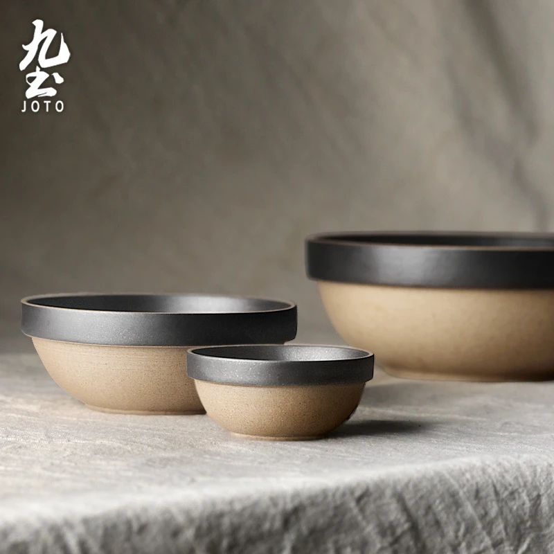 九土手工陶碗套装日式简约陶瓷碗小碟大汤碗面碗复古北欧餐具家用