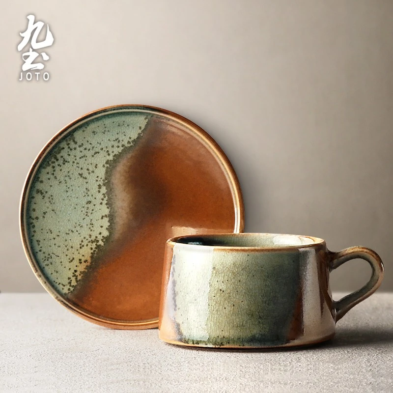 日式陶瓷咖啡杯带碟套装单品咖啡杯家用手工仿柴烧咖啡杯下午茶杯