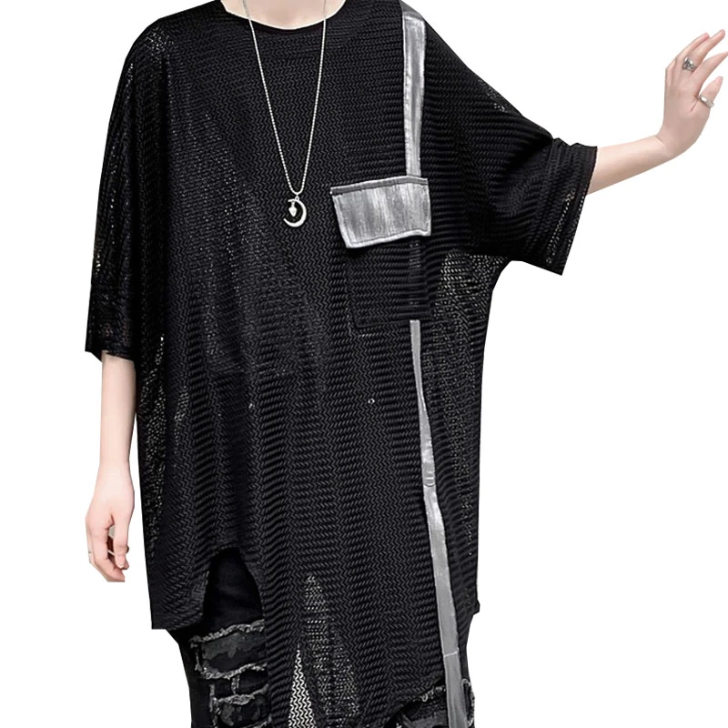 日系小众发型师男装潮牌镂空肌理感轻奢短袖宽松bf慵懒风高街T恤