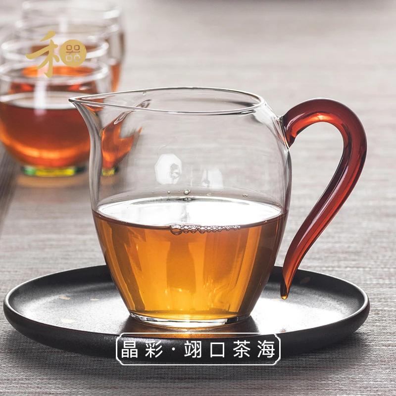 禾器翊口茶海公道杯加厚玻璃分茶器高鹏硅耐高温手工公杯彩把系列