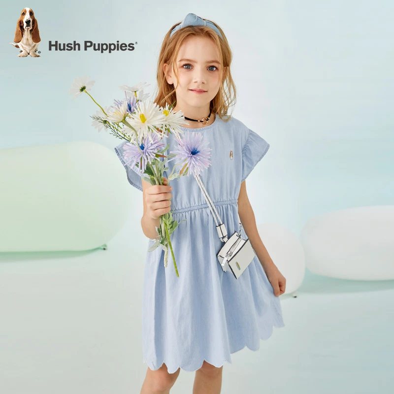 暇步士童装女童公主裙夏季薄款花边袖百褶a字连衣裙