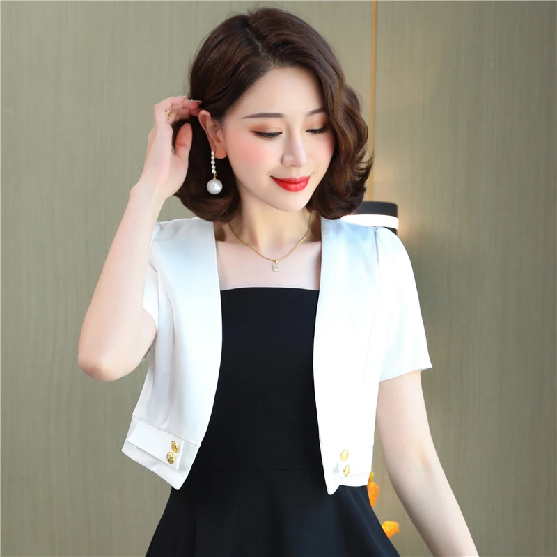 短袖小坎肩外搭女短款夏季新款2024配吊带裙子的小款开衫披肩外套
