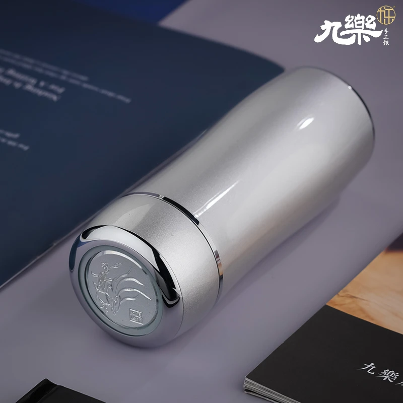 九乐 足银亚克力银制品 蕙质兰心保温杯银克重约40克约220毫升