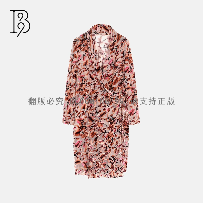【B99官方旗舰店】女装时尚睡衣碎花印花长款开衫外套DJWDS15397-1