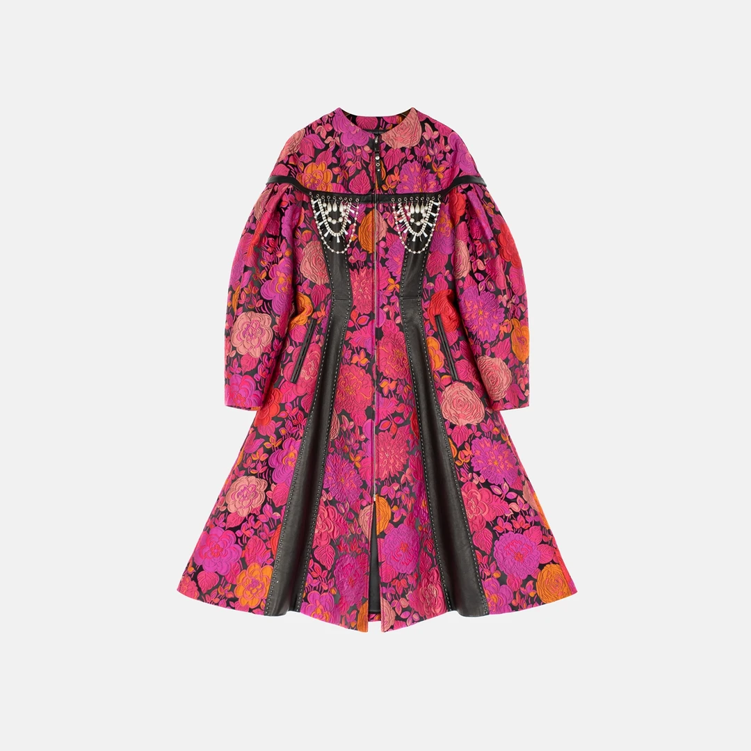 【B99官方旗舰店】女士设计师长款时尚印花外套FGWCA10044-2