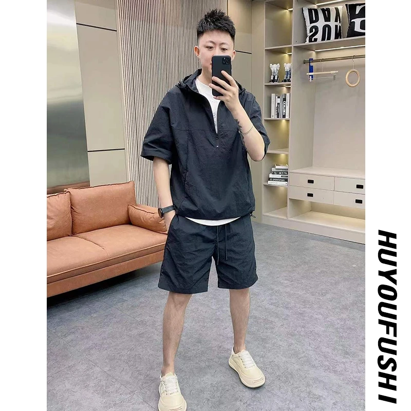 2466 夏季休闲帽版短裤套装港风流行潮流套装