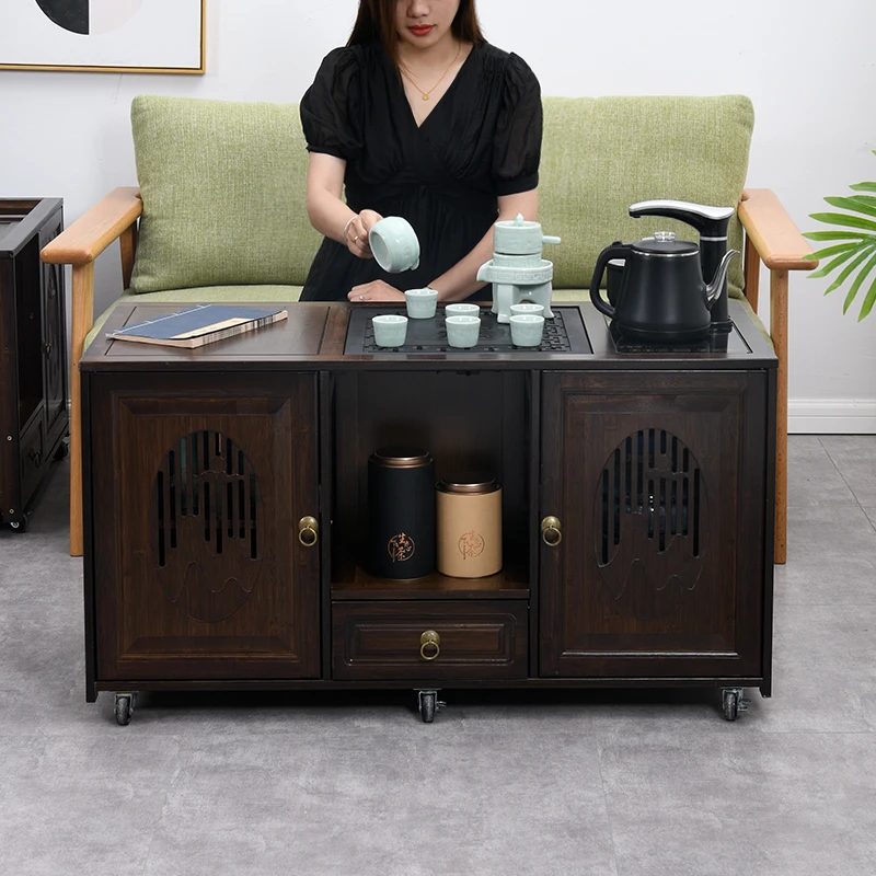 移动茶桌中式茶水柜茶几矮款沙发办公室家用烧水壶一体茶具盘套装
