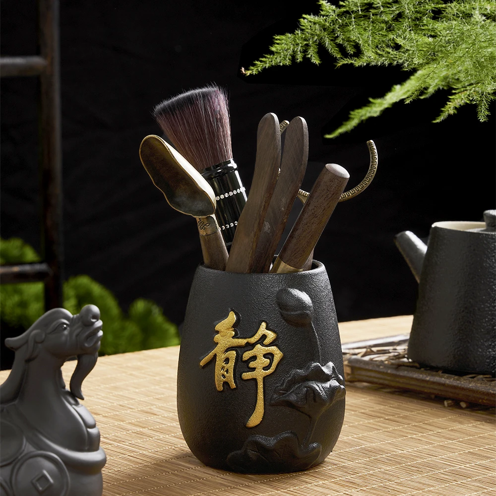 席韵堂黑陶茶道六君子套装功夫茶具黑檀六君子配件喝茶用品茶台