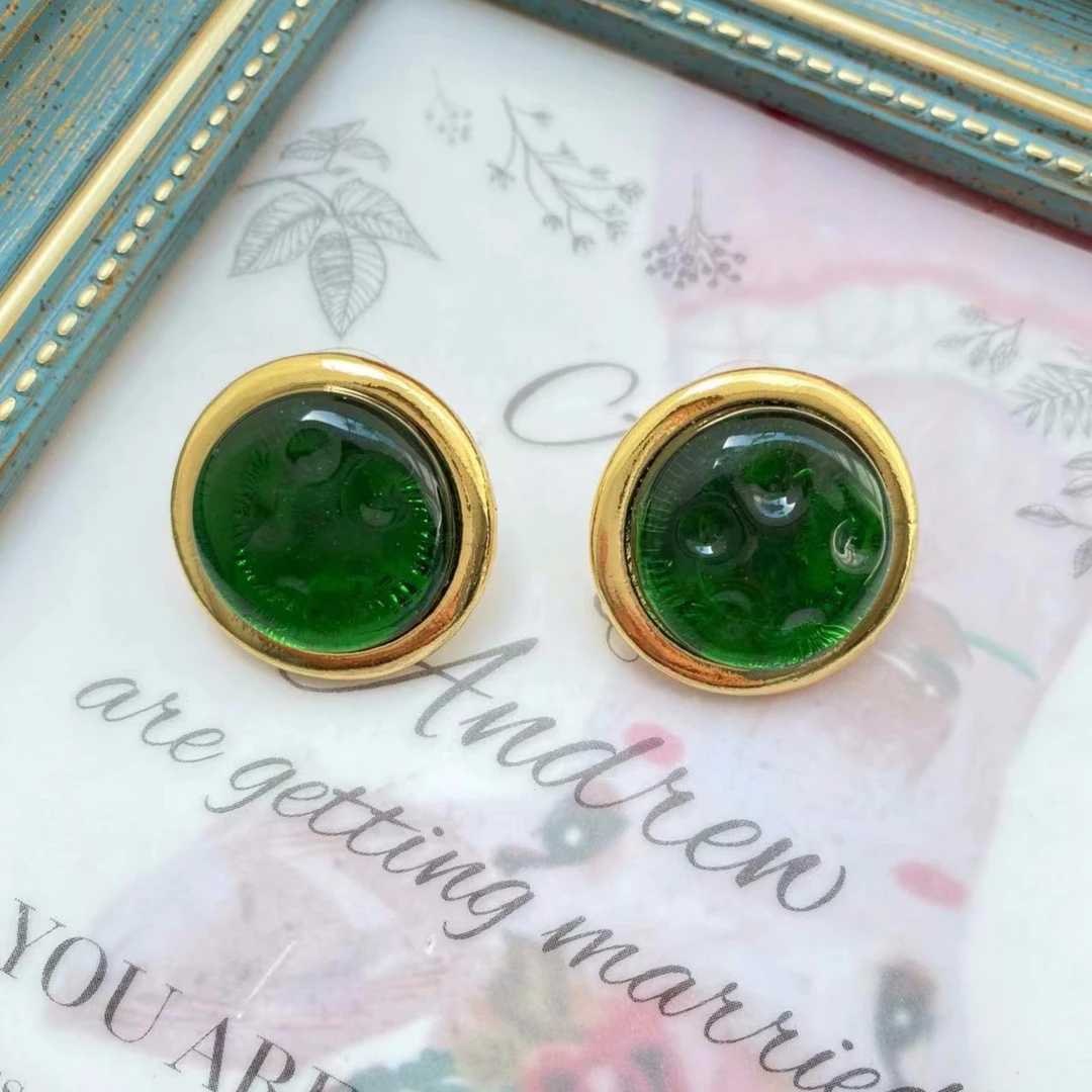 铜合金玻璃耳饰 艾森饰vintage简约商务风手烧琉璃耳钉大方气质