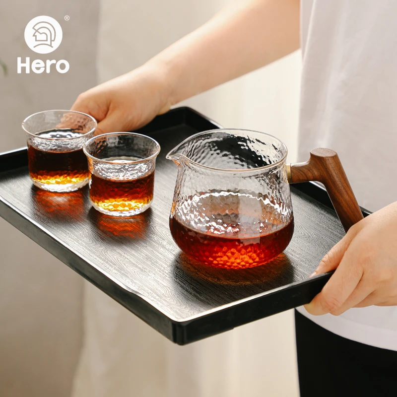 Hero日式锤纹咖啡杯透明玻璃杯耐热茶杯防滑水杯手冲咖啡壶家用