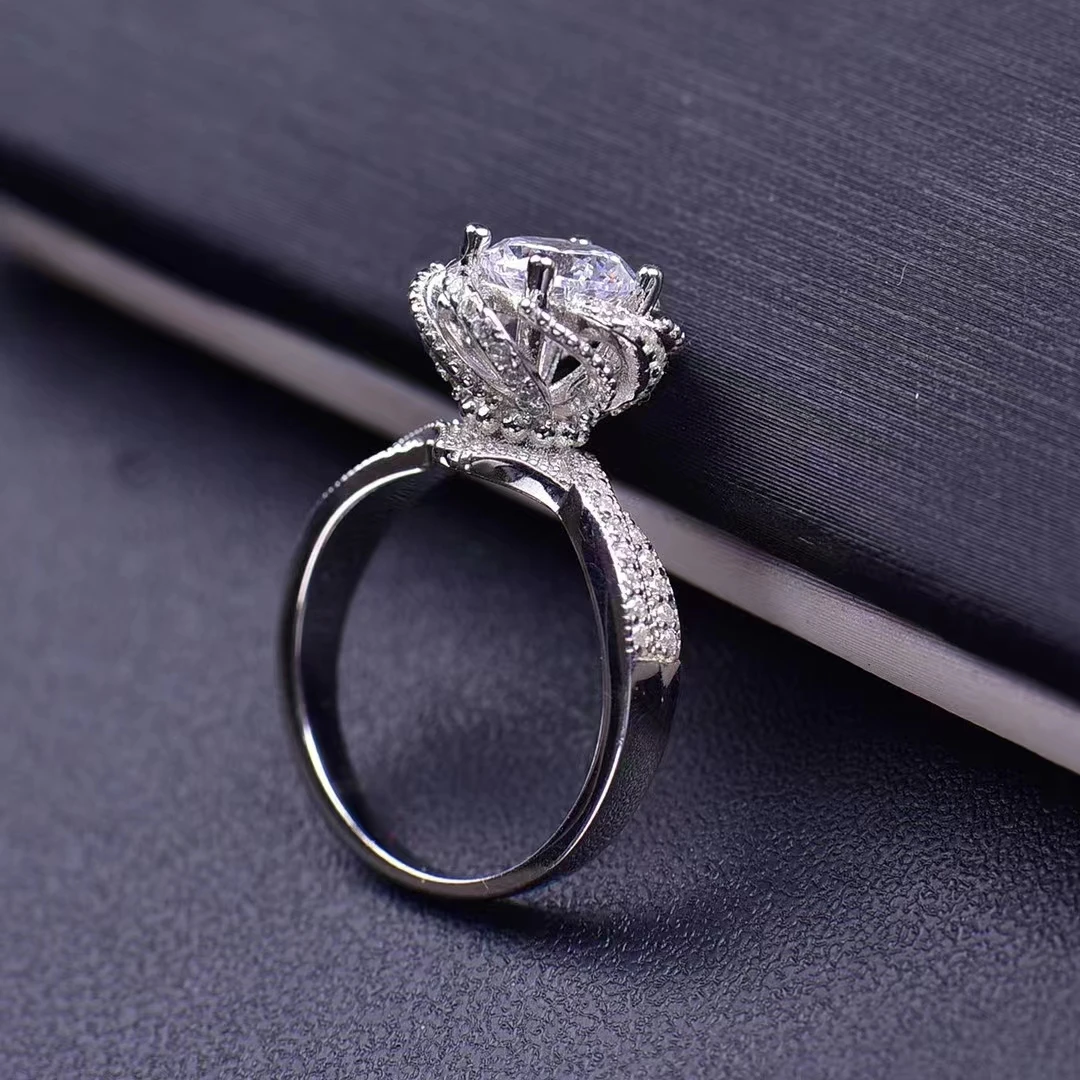 925银莫桑石戒指 玫瑰喷泉莫桑钻戒指轻奢经典时尚高端结婚订婚