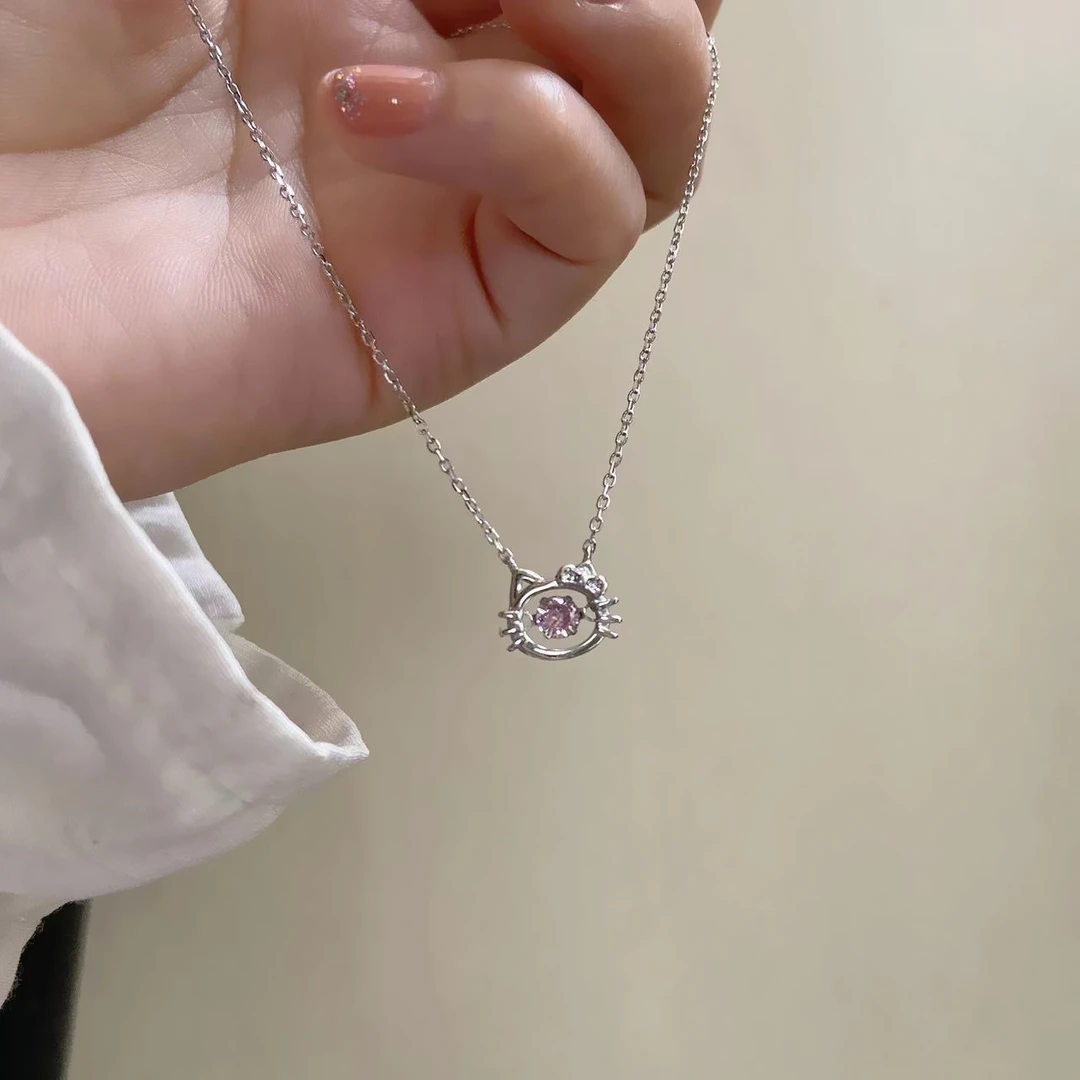 年新款KT猫咪跳动的心项链女轻奢小众百搭生日礼物女生