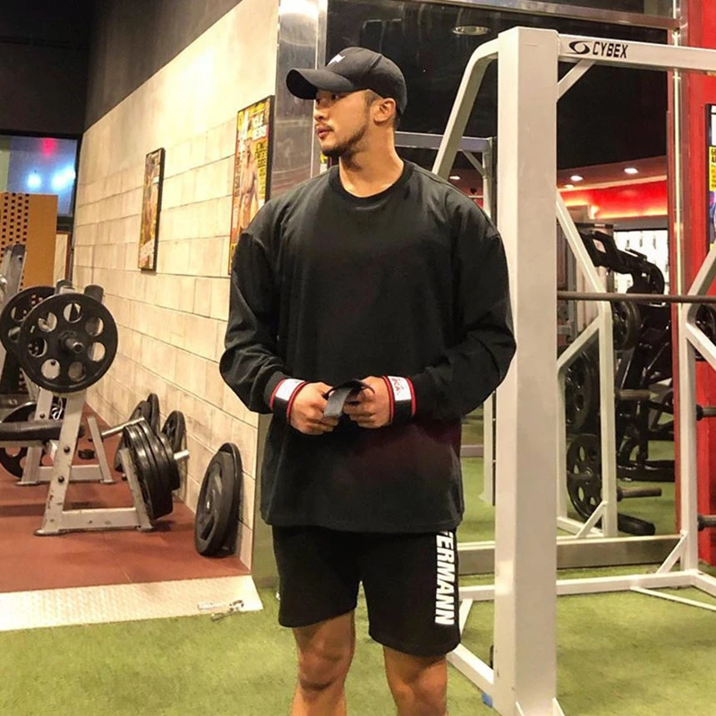 健身训练长袖男宽松潮牌棉质上衣透气休闲肌肉大码狗跑步运动卫衣