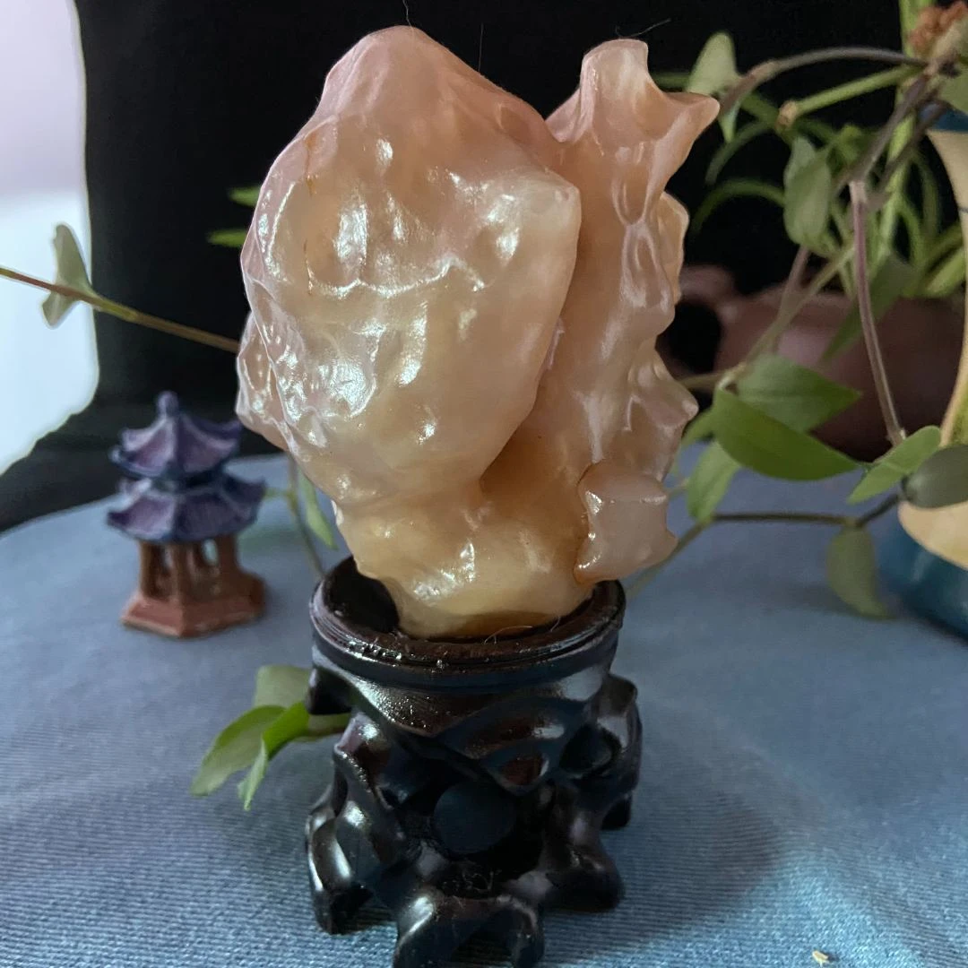 【芙蓉】天然奇石观赏石摆件（带底座 高12cm*宽8cm）