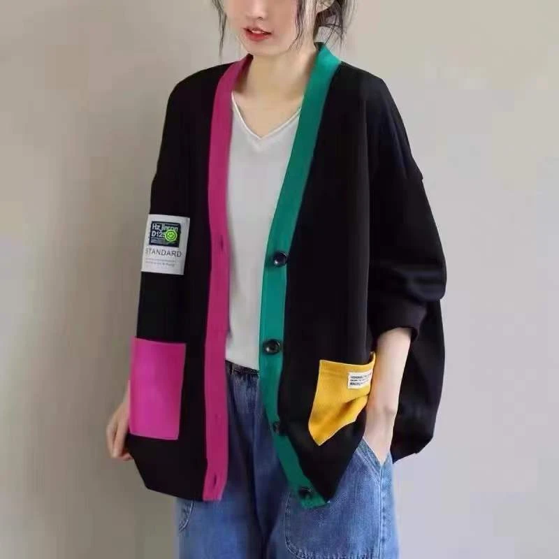 万九儿九儿服饰撞色拼接慵懒风开衫外套A1013